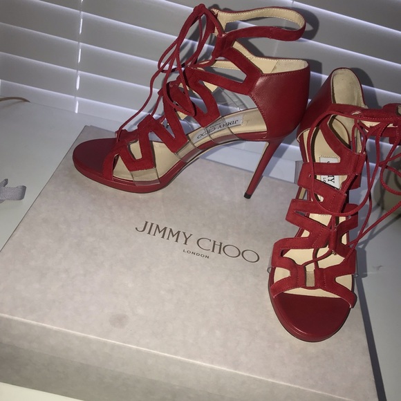 Red strappy jimmy choo heels - Picture 2 of 8